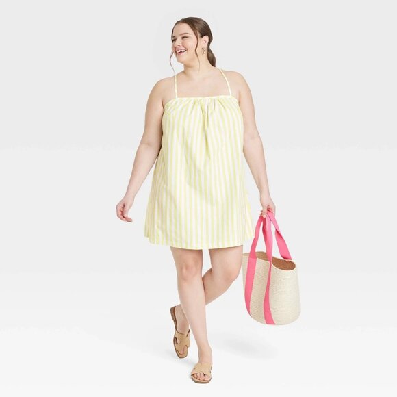 Large - Womens Sleeveless Shift Mini Dress - A New Day - Yellow Striped - Picture 6 of 10